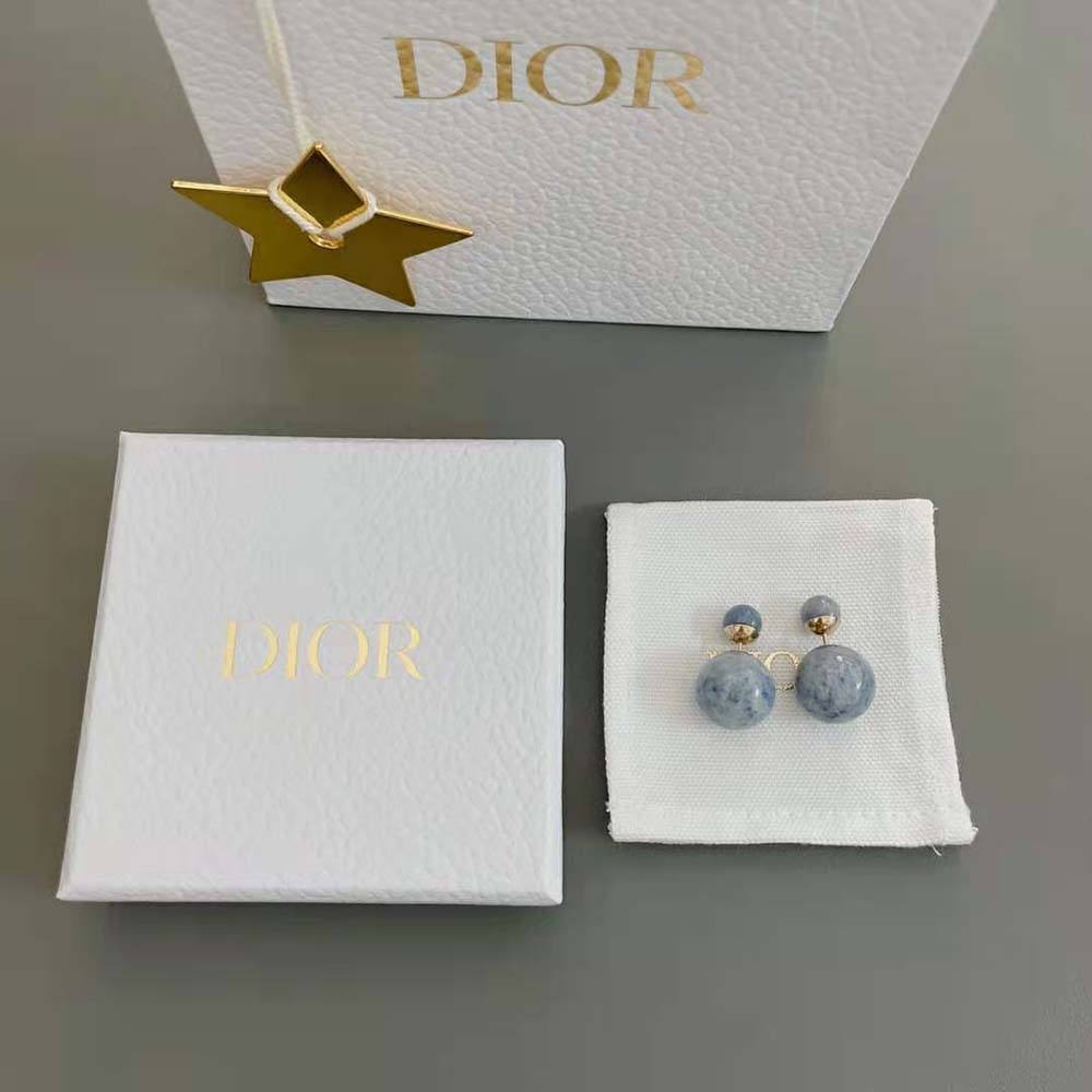 Dior Women Tribales Earrings Gold-Finish Metal and Blue Stone (2)
