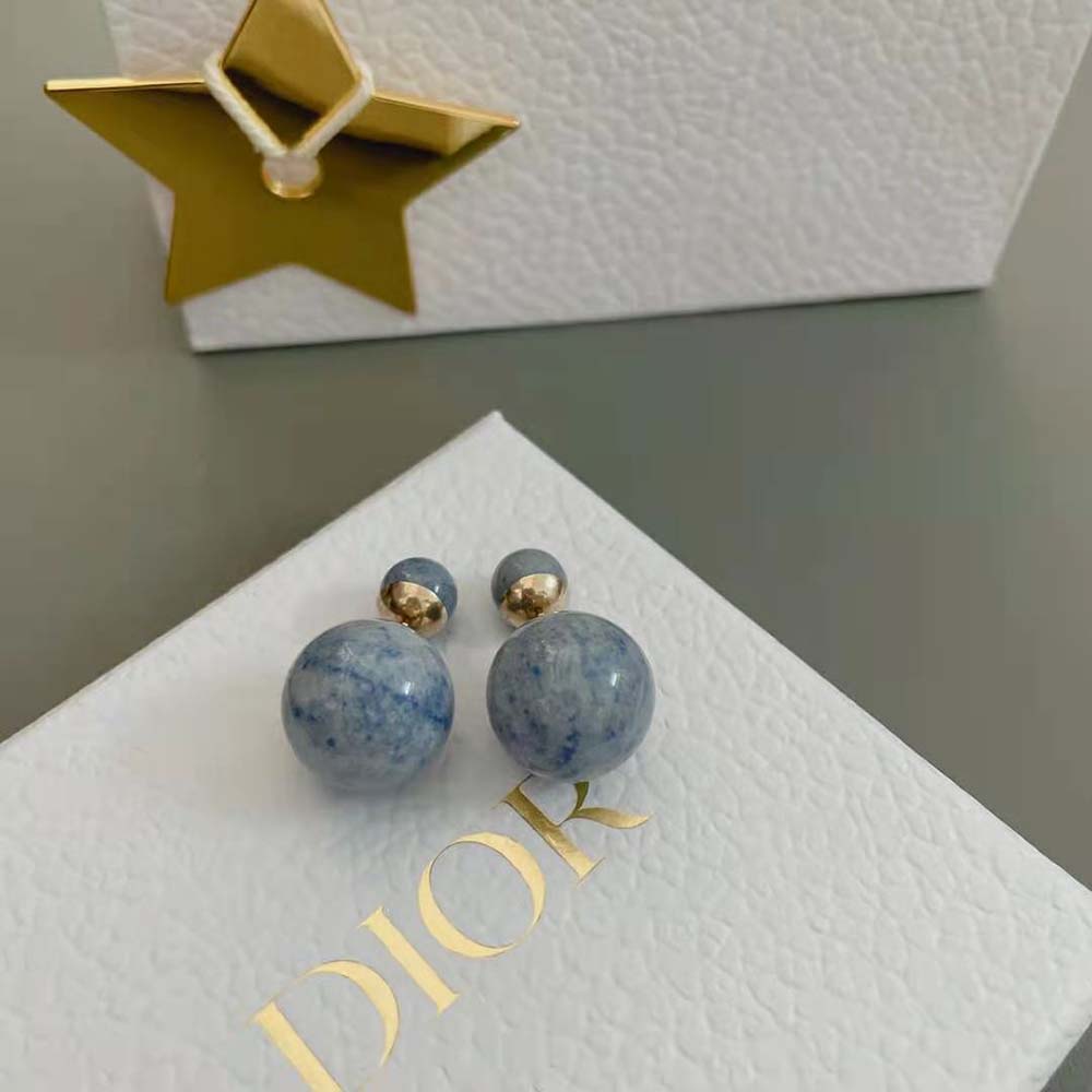 Dior Women Tribales Earrings Gold-Finish Metal and Blue Stone (3)