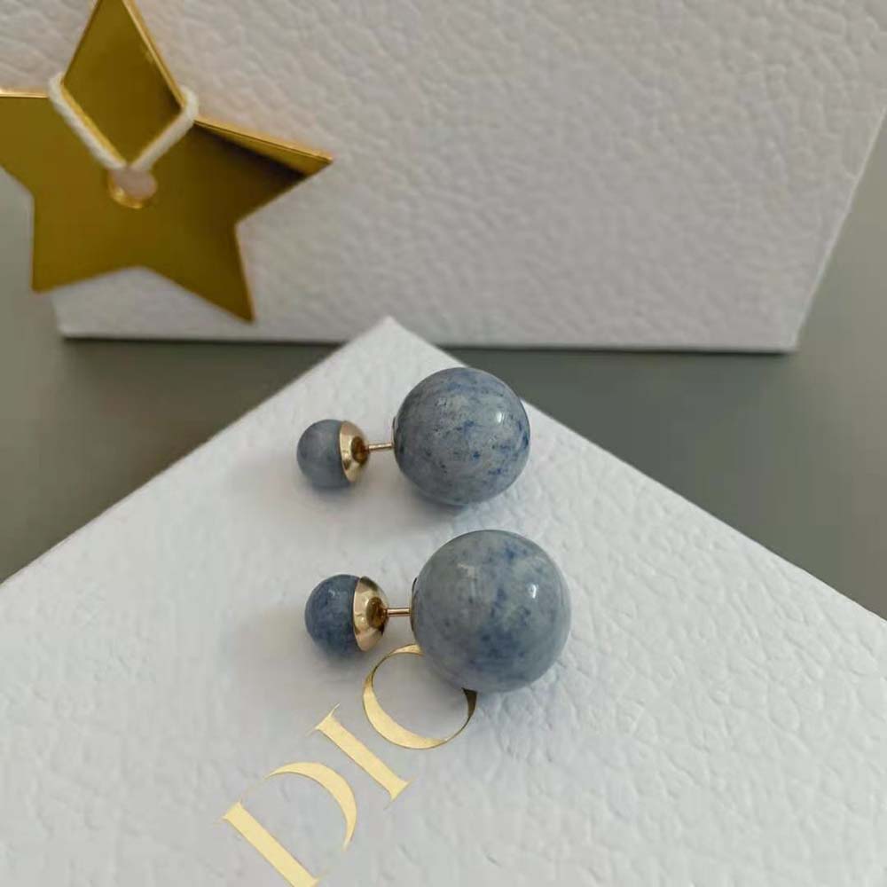 Dior Women Tribales Earrings Gold-Finish Metal and Blue Stone (4)