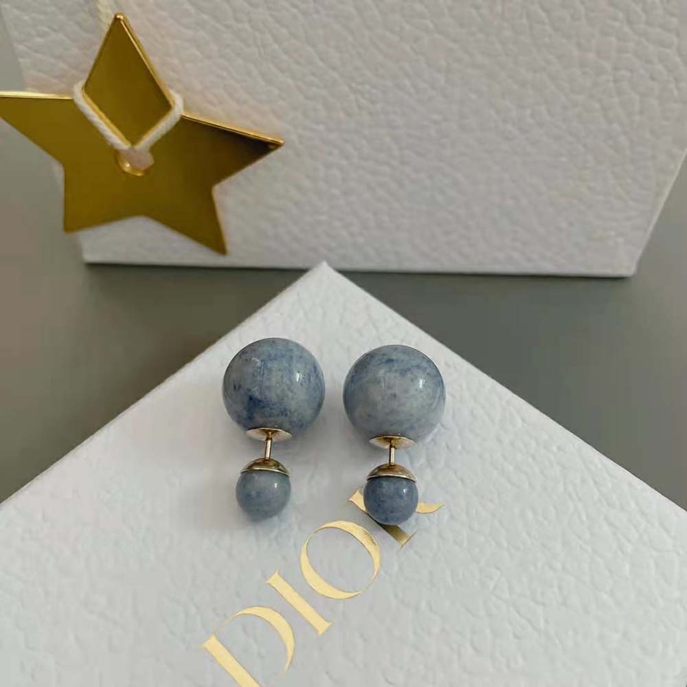 Dior Women Tribales Earrings Gold-Finish Metal and Blue Stone (5)