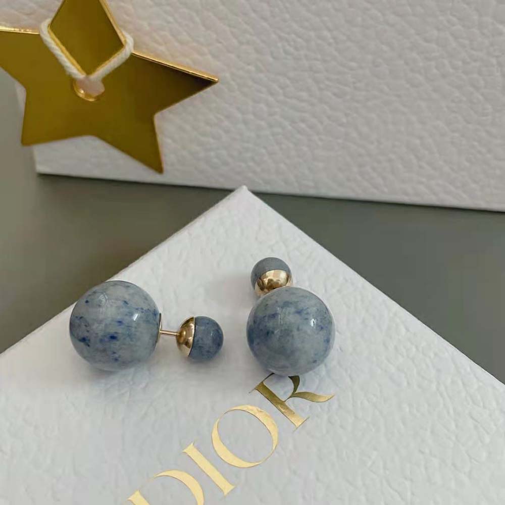 Dior Women Tribales Earrings Gold-Finish Metal and Blue Stone (6)