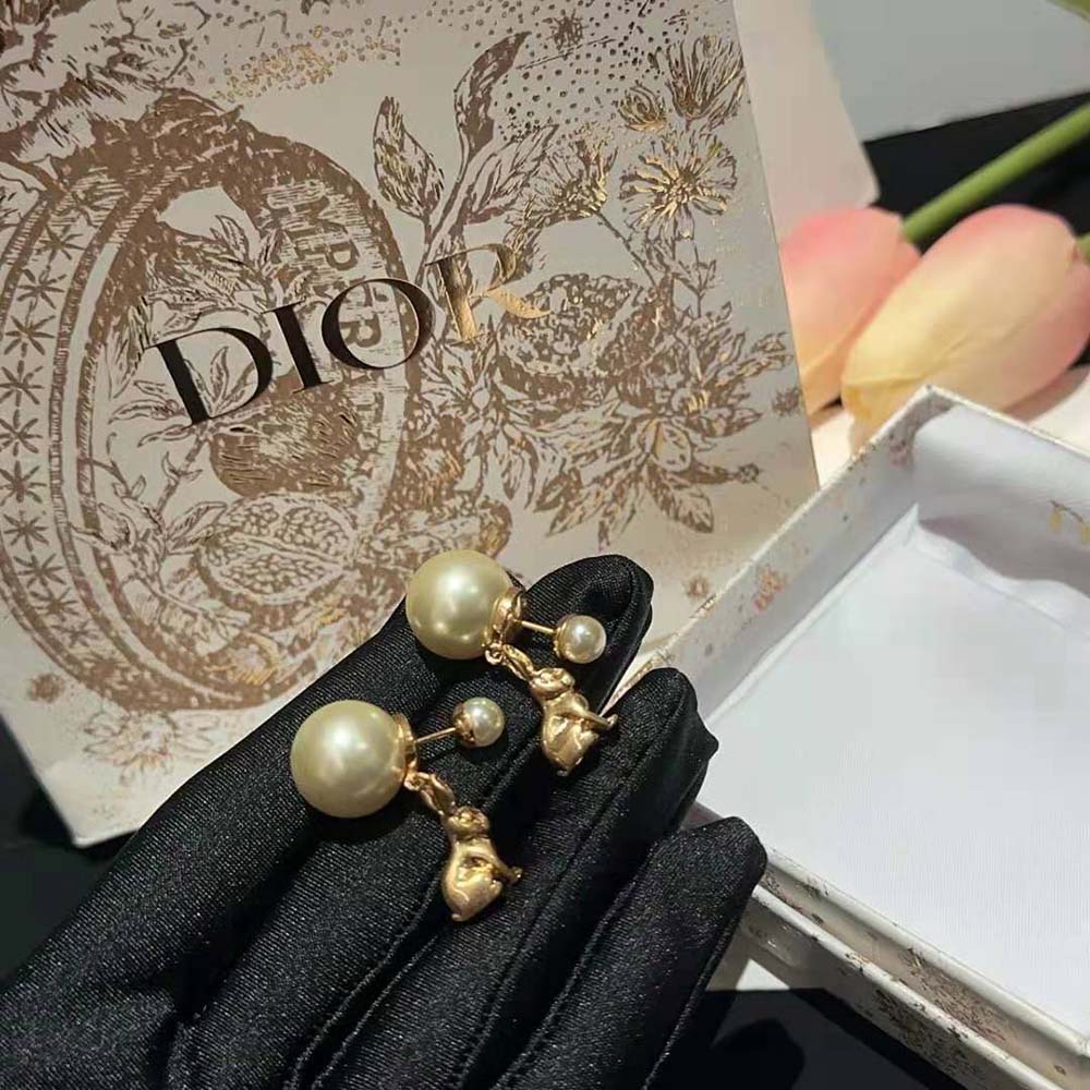 Dior Women Tribales Earrings Gold-Finish Metal and White Resin Pearls (5)