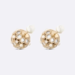 Dior Women Tribales Earrings Gold-Finish Metal with White Resin Pearls and Mirrors