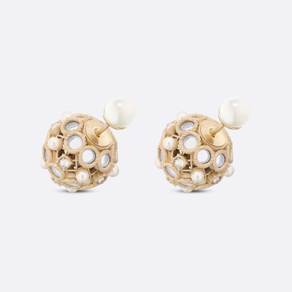 Dior Women Tribales Earrings Gold-Finish Metal with White Resin Pearls and Mirrors (1)