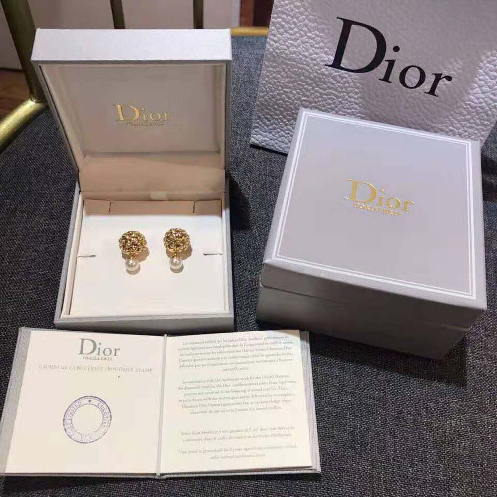 Dior Women Tribales Earrings Gold-Finish Metal with White Resin Pearls and Mirrors (2)