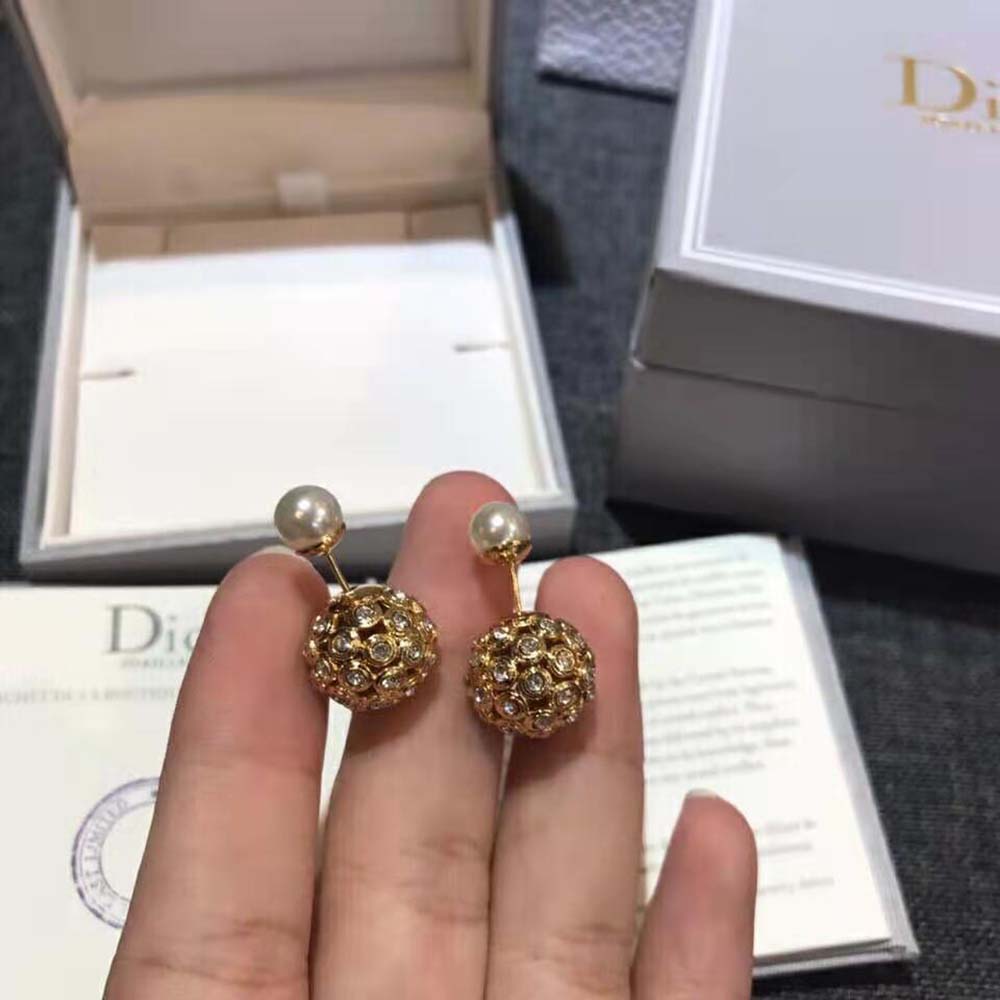 Dior Women Tribales Earrings Gold-Finish Metal with White Resin Pearls and Mirrors (4)