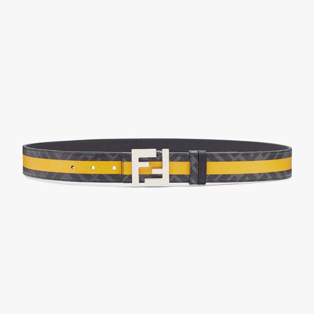 Fendi Men Black Leather Belt with FF Buckle with Stud Closure