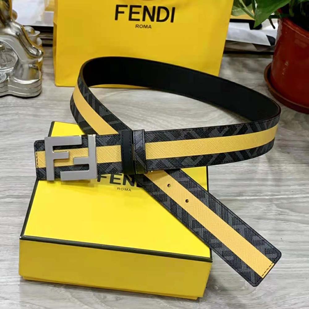 Fendi Men Black Leather Belt with FF Buckle with Stud Closure (2)