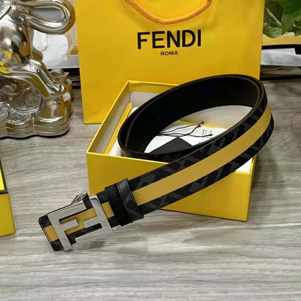 Fendi Men Black Leather Belt with FF Buckle with Stud Closure (7)