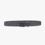 Fendi Men Gray Leather Belt with FF Buckle with Stud Closure