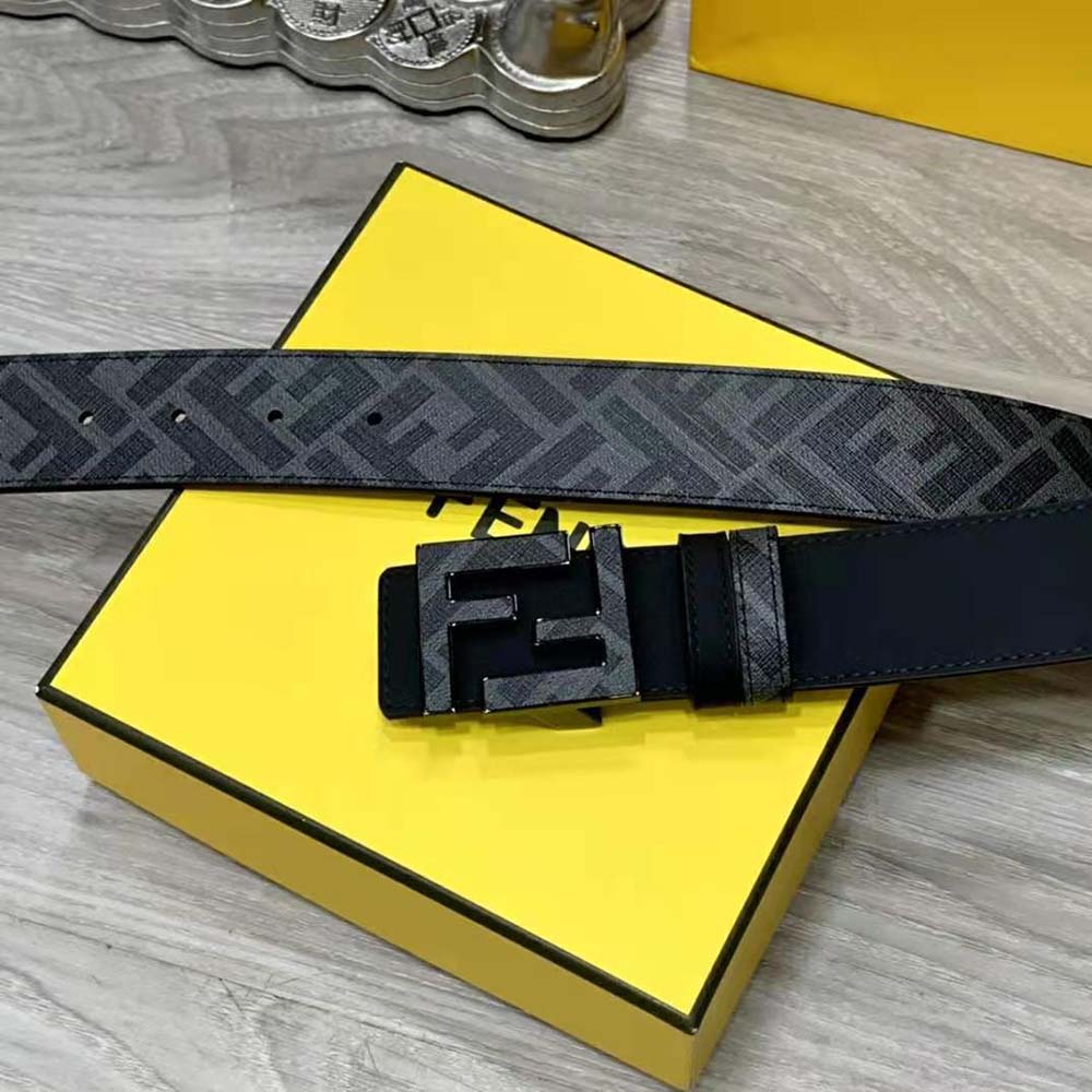 Fendi Men Gray Leather Belt with FF Buckle with Stud Closure (4)