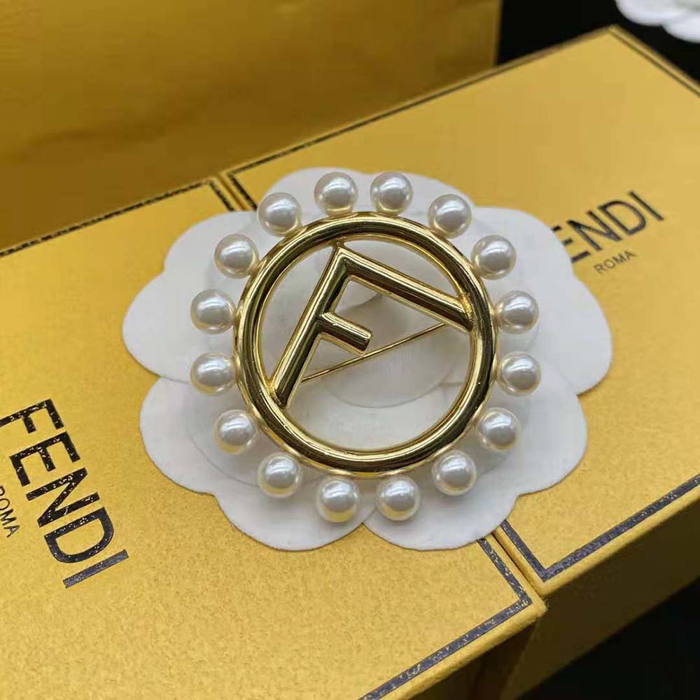 Fendi Women F Is Fendi Brooch Gold Colored Brooch (2)