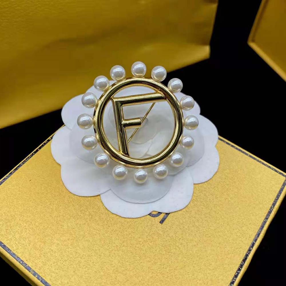 Fendi Women F Is Fendi Brooch Gold Colored Brooch