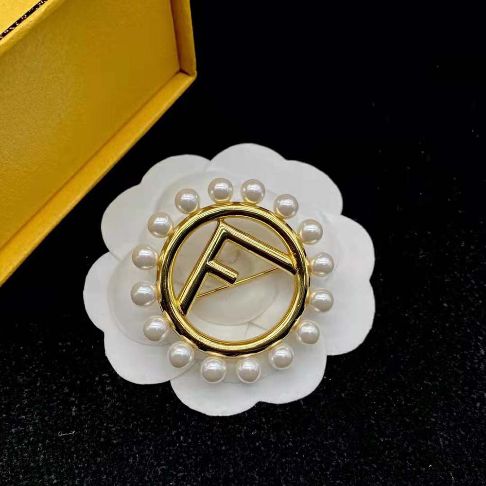 Fendi Women F Is Fendi Brooch Gold Colored Brooch (4)