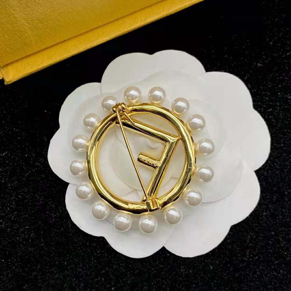 Fendi Women F Is Fendi Brooch Gold Colored Brooch (5)