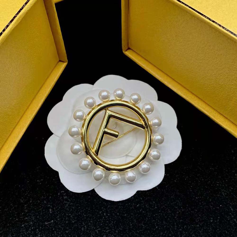 Fendi Women F Is Fendi Brooch Gold Colored Brooch (6)