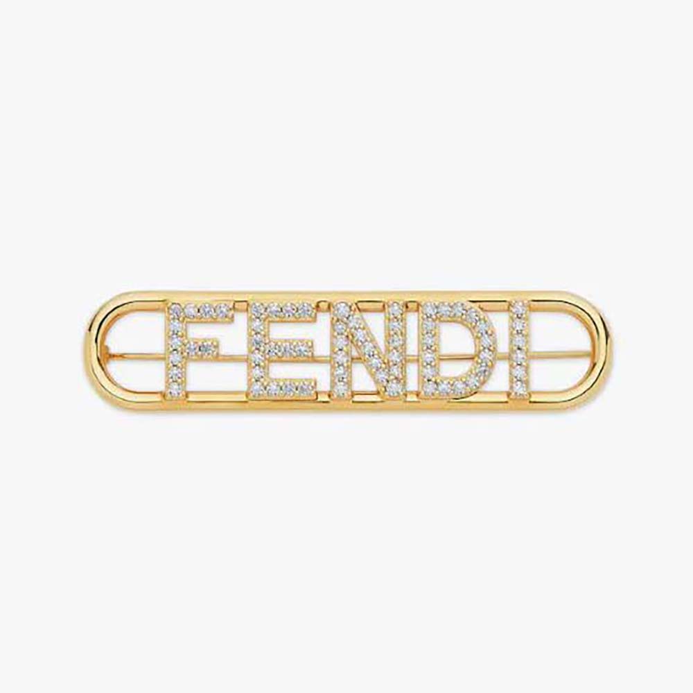 Fendi Women Fendigraphy Brooch Gold Coloured (1)