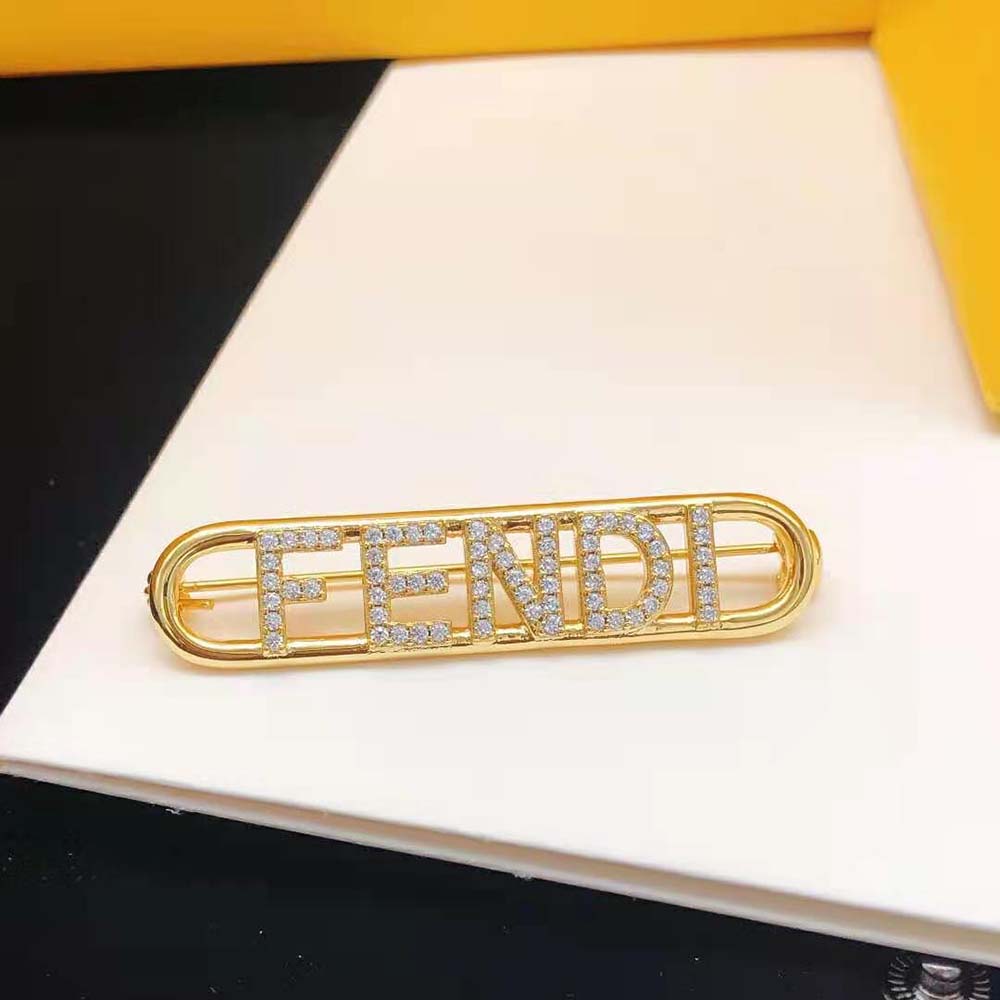 Fendi Women Fendigraphy Brooch Gold Coloured (2)