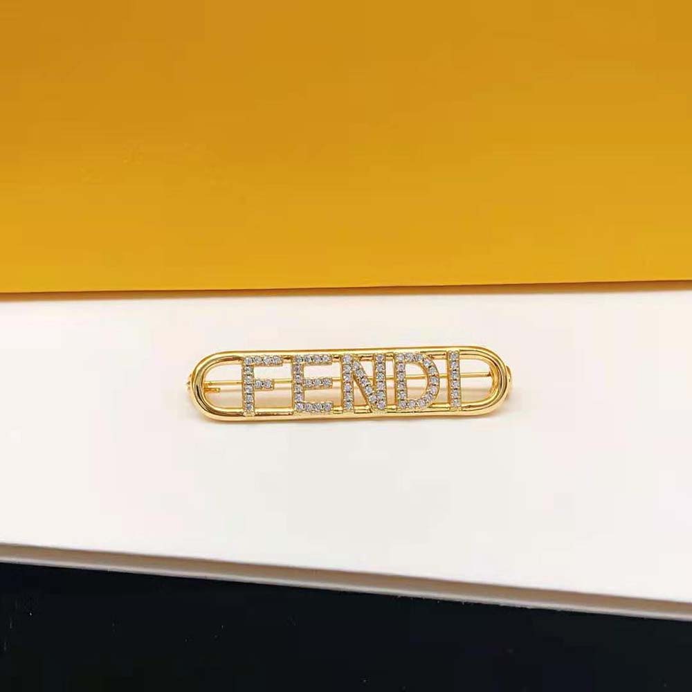 Fendi Women Fendigraphy Brooch Gold Coloured (3)