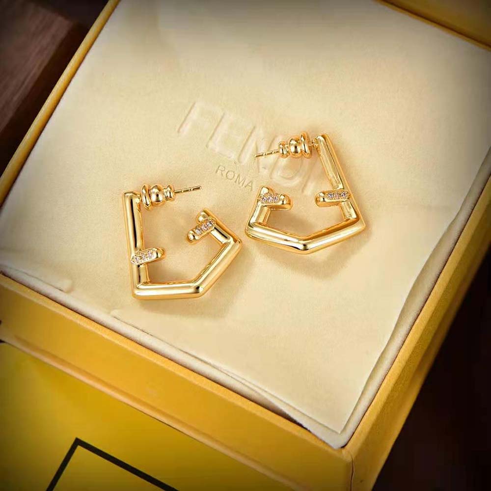 Fendi Women First Earrings Gold-coloured in Brass and Zircon (3)