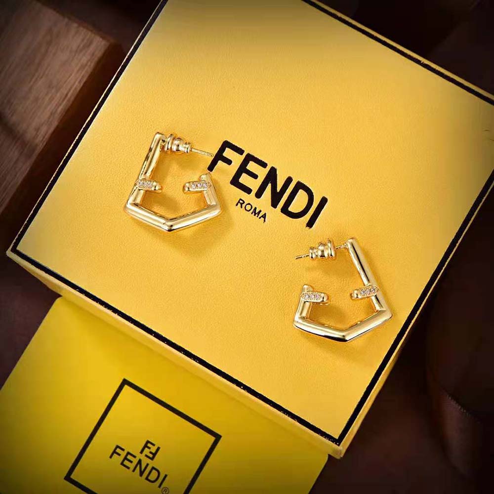 Fendi Women First Earrings Gold-coloured in Brass and Zircon (4)