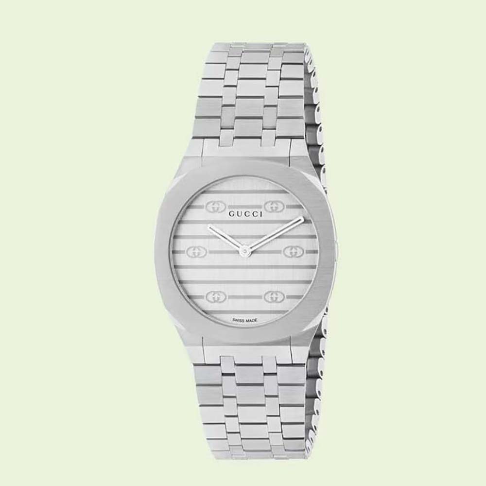 Gucci Women 25H Watch Quartz Movement 30 mm in Stainless Steel-Silver