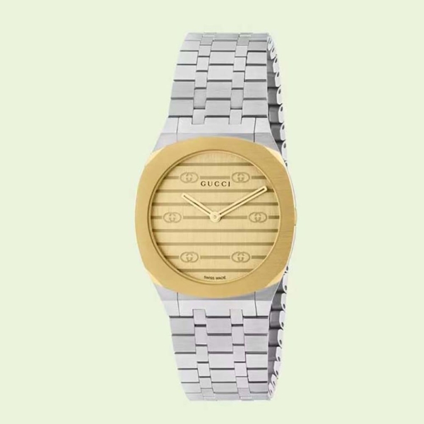 Gucci Women 25H Watch Quartz Movement 30 mm in Stainless Steel and Yellow Gold (1)
