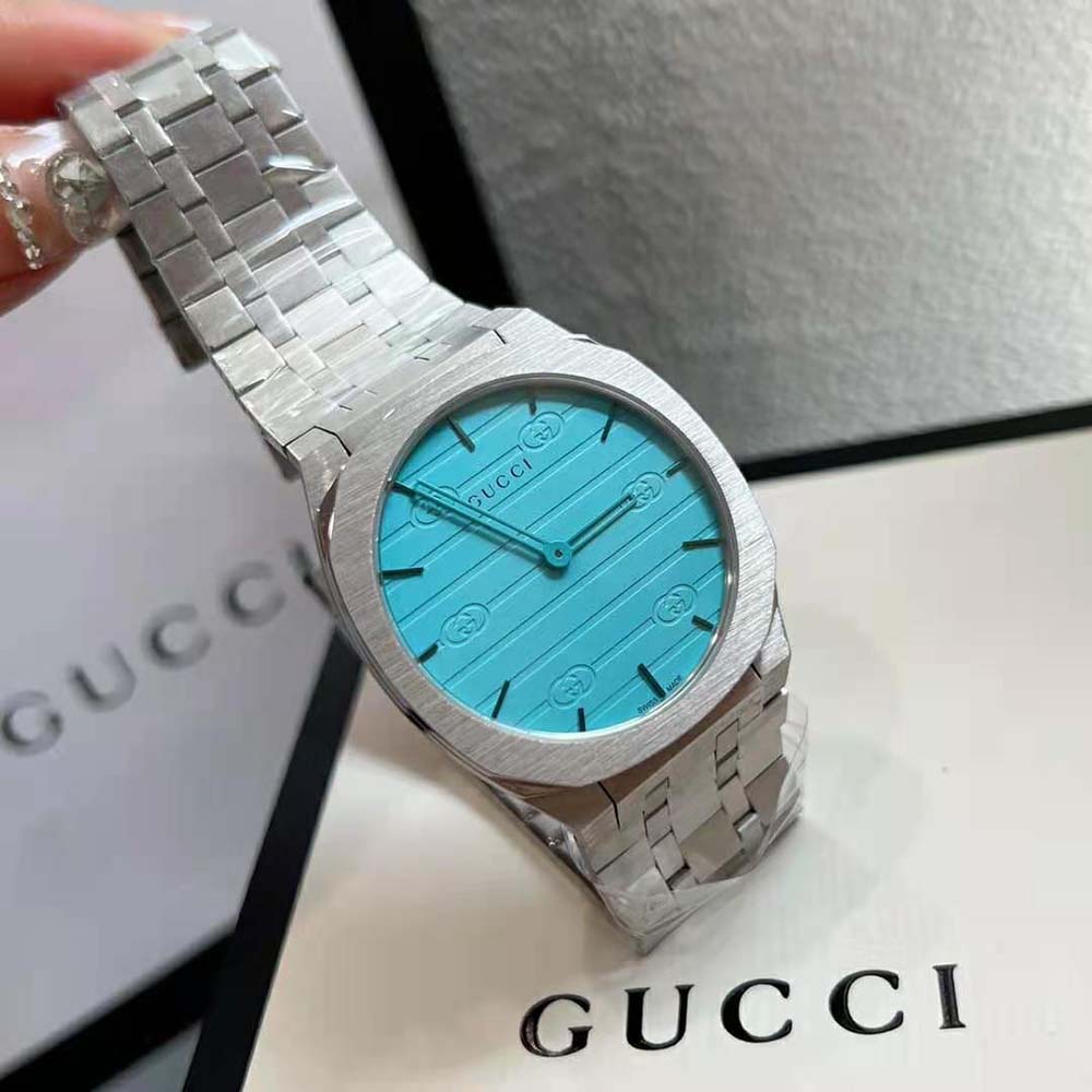 Gucci Women 25H Watch Quartz Movement 38 mm in Stainless Steel-Blue (4)