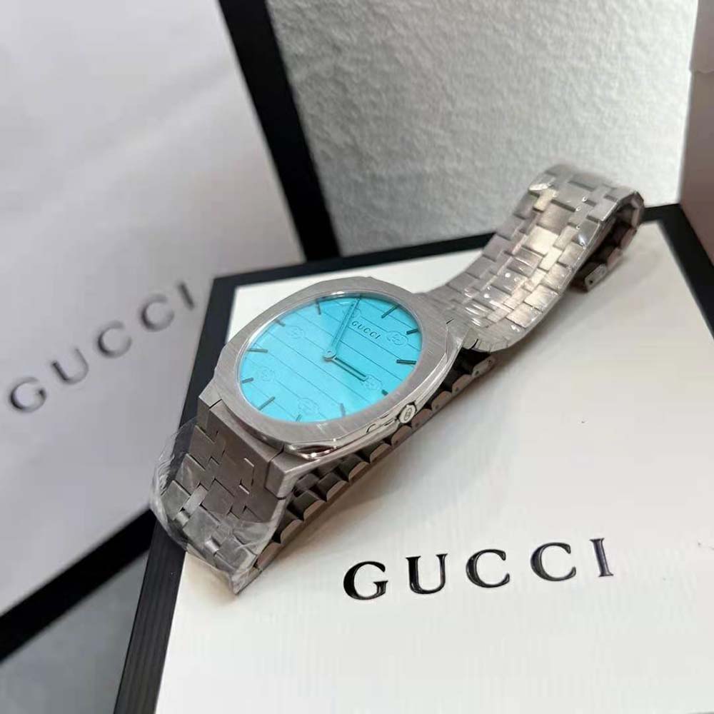 Gucci Women 25H Watch Quartz Movement 38 mm in Stainless Steel-Blue (5)