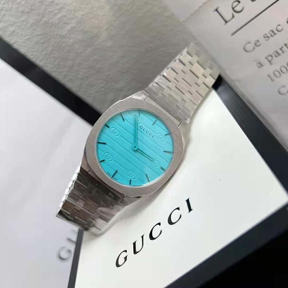 Gucci Women 25H Watch Quartz Movement 38 mm in Stainless Steel-Blue (8)