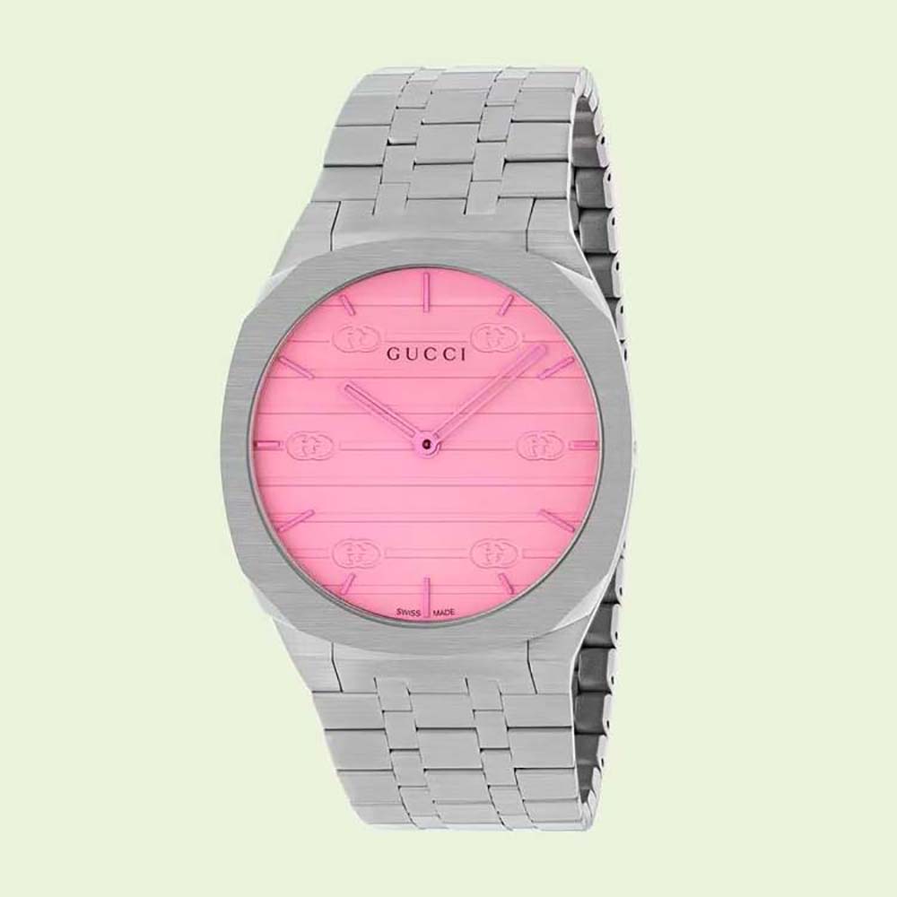 Gucci Women 25H Watch Quartz Movement 38 mm in Stainless Steel-Pink