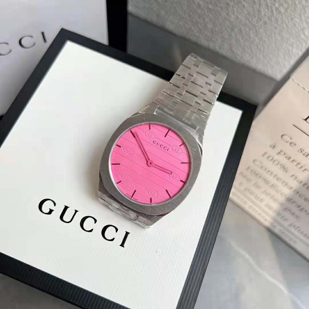Gucci Women 25H Watch Quartz Movement 38 mm in Stainless Steel-Pink (5)