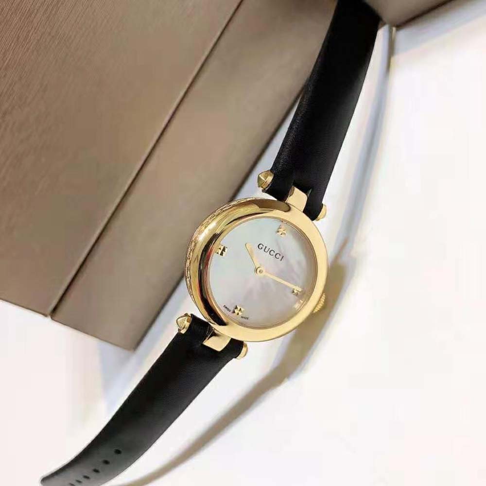 Gucci Women Diamantissima Watch Quartz Movement 27 mm in Light Yellow Gold PVD-White (9)