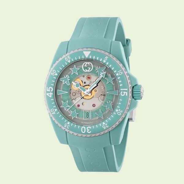 Gucci Women Dive Watch Automatic Movement 40 mm in Steel and Acquamarine Bio-Based Plastic (1)