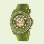 Gucci Women Dive Watch Automatic Movement 40 mm in Steel and Green Bio-Based Plastic