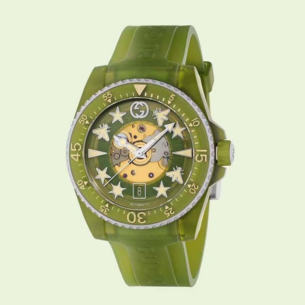 Gucci Women Dive Watch Automatic Movement 40 mm in Steel and Green Bio-Based Plastic (1)