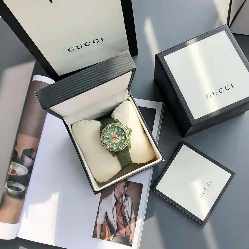 Gucci Women Dive Watch Automatic Movement 40 mm in Steel and Green Bio-Based Plastic (2)