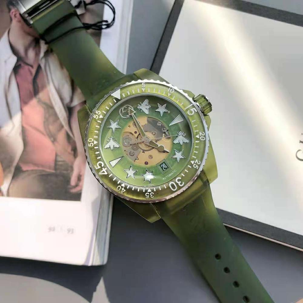 Gucci Women Dive Watch Automatic Movement 40 mm in Steel and Green Bio-Based Plastic (3)