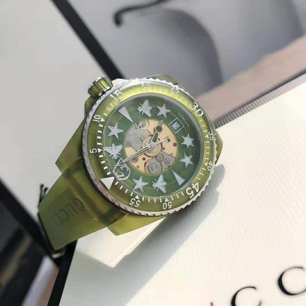 Gucci Women Dive Watch Automatic Movement 40 mm in Steel and Green Bio-Based Plastic (7)