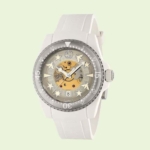 Gucci Women Dive Watch Automatic Movement 40 mm in Steel and White Matte Based Plastic