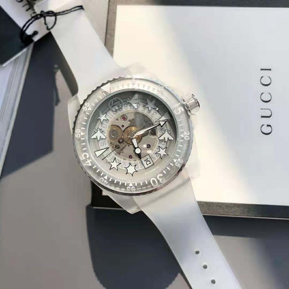 Gucci Women Dive Watch Automatic Movement 40 mm in Steel and White Matte Based Plastic (3)
