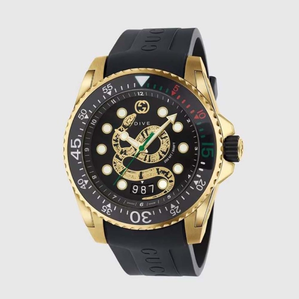 Gucci Women Dive Watch Quartz Movement 27 mm in Yellow Gold PVD-Black (1)