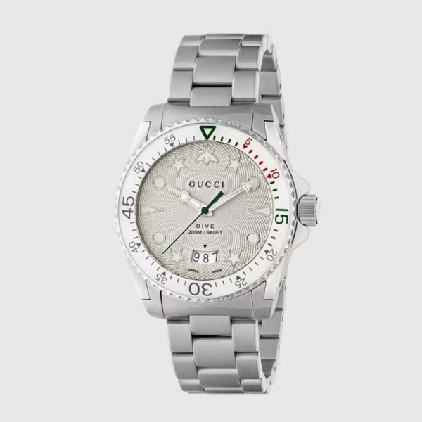 Gucci Women Dive Watch Quartz Movement 40 mm in Steel-White (1)