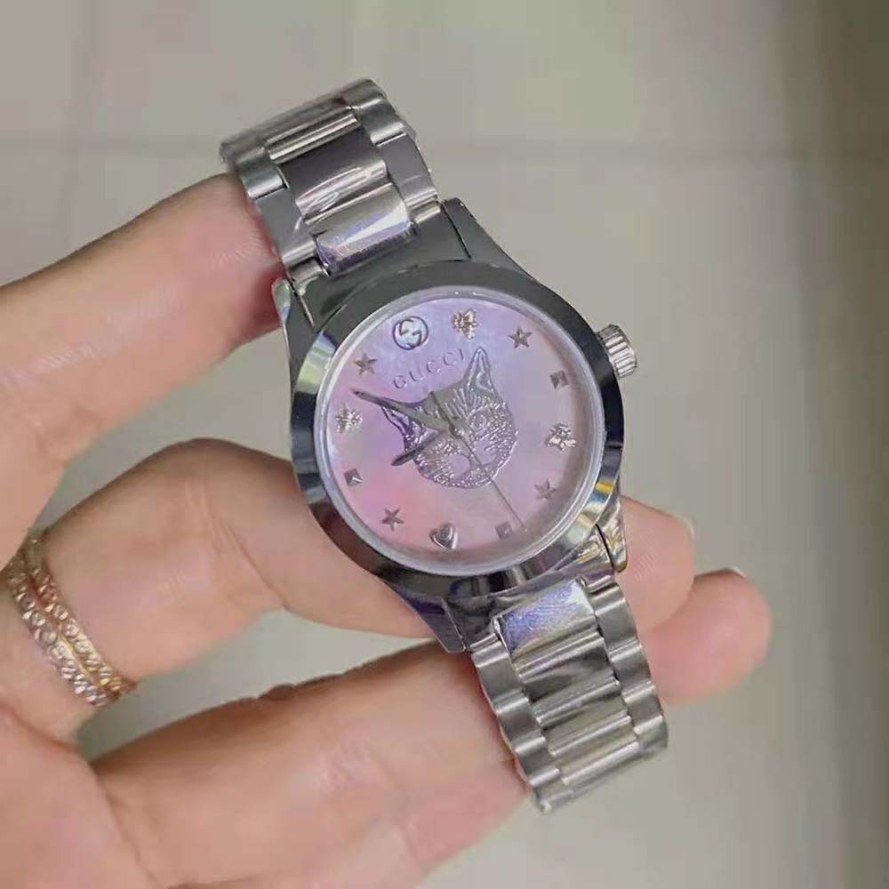 Gucci Women G-Timeless Watch Quartz Movement 27 mm in Steel-Pink (4)