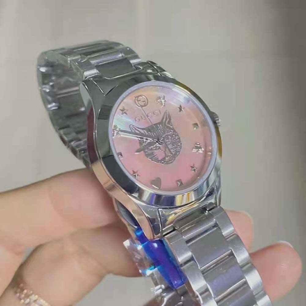 Gucci Women G-Timeless Watch Quartz Movement 27 mm in Steel-Pink (5)