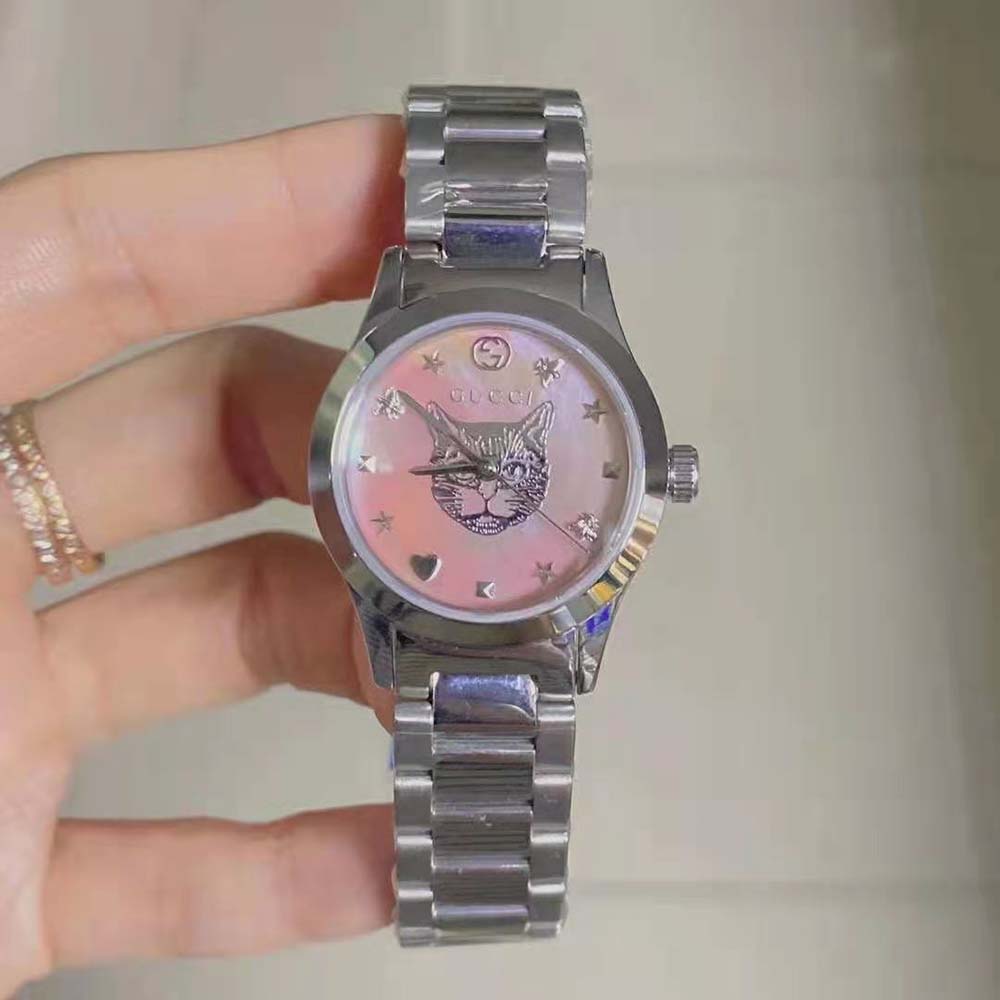 Gucci Women G-Timeless Watch Quartz Movement 27 mm in Steel-Pink (6)