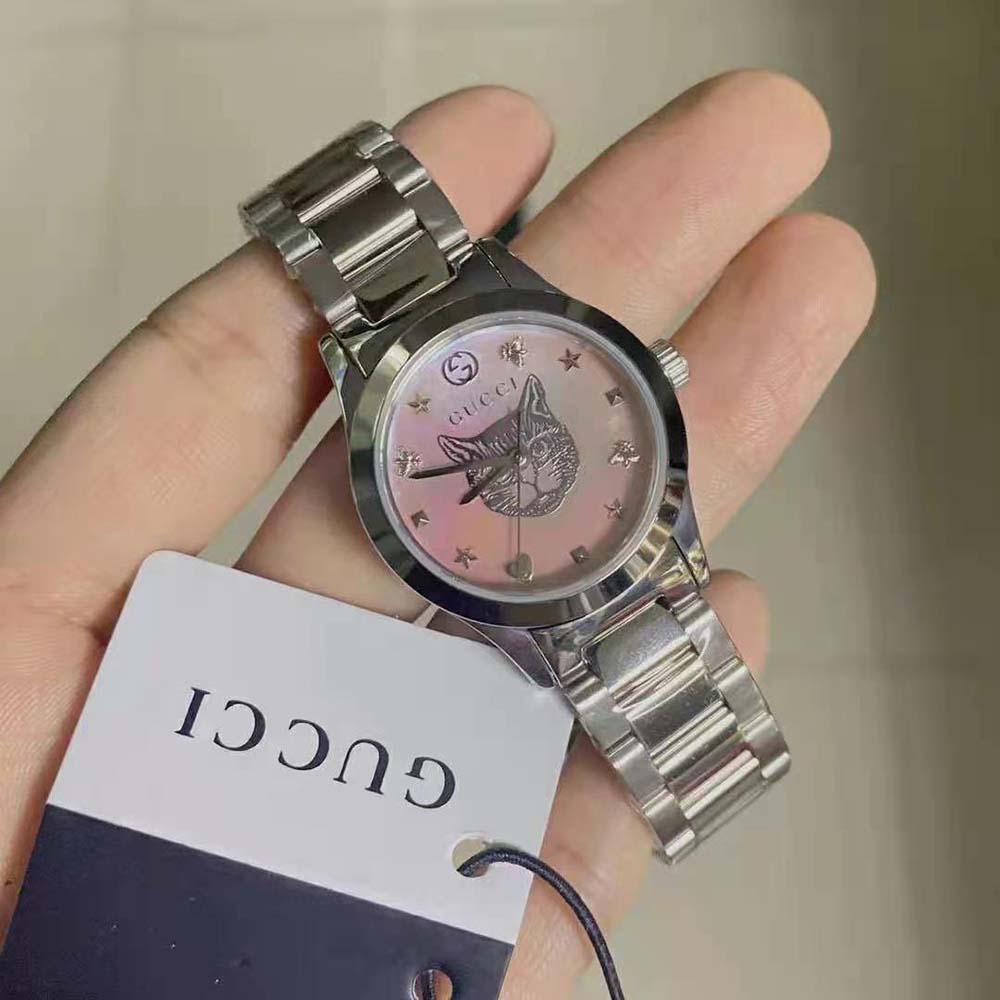 Gucci Women G-Timeless Watch Quartz Movement 27 mm in Steel-Pink (7)