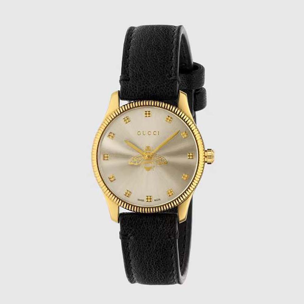 Gucci Women G-Timeless Watch Quartz Movement 29 mm in Yellow Gold PVD-Black (1)