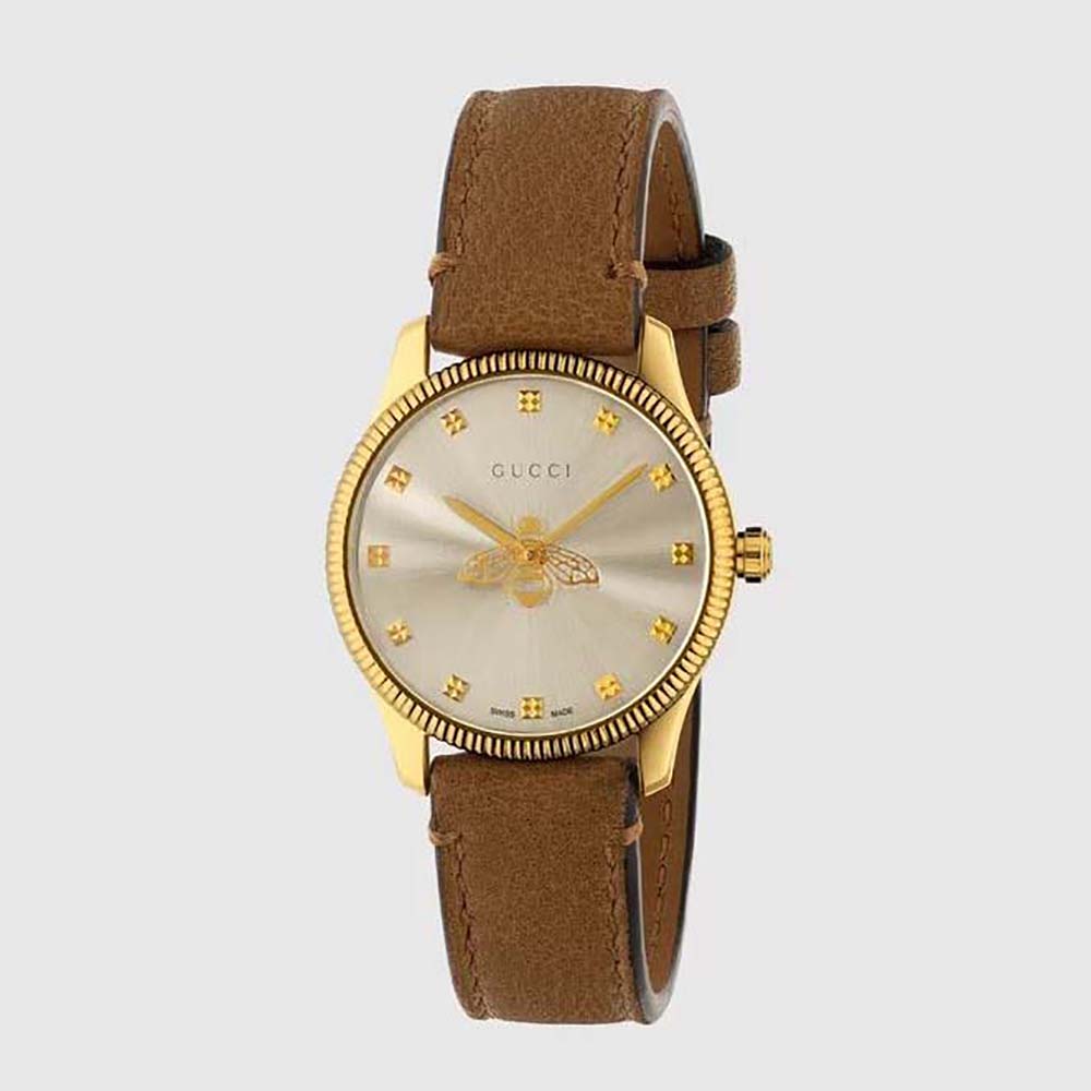 Gucci Women G-Timeless Watch Quartz Movement 29 mm in Yellow Gold PVD-Brown