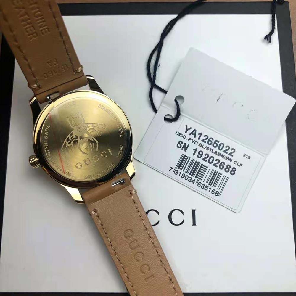 Gucci Women G-Timeless Watch Quartz Movement 29 mm in Yellow Gold PVD-Brown (8)